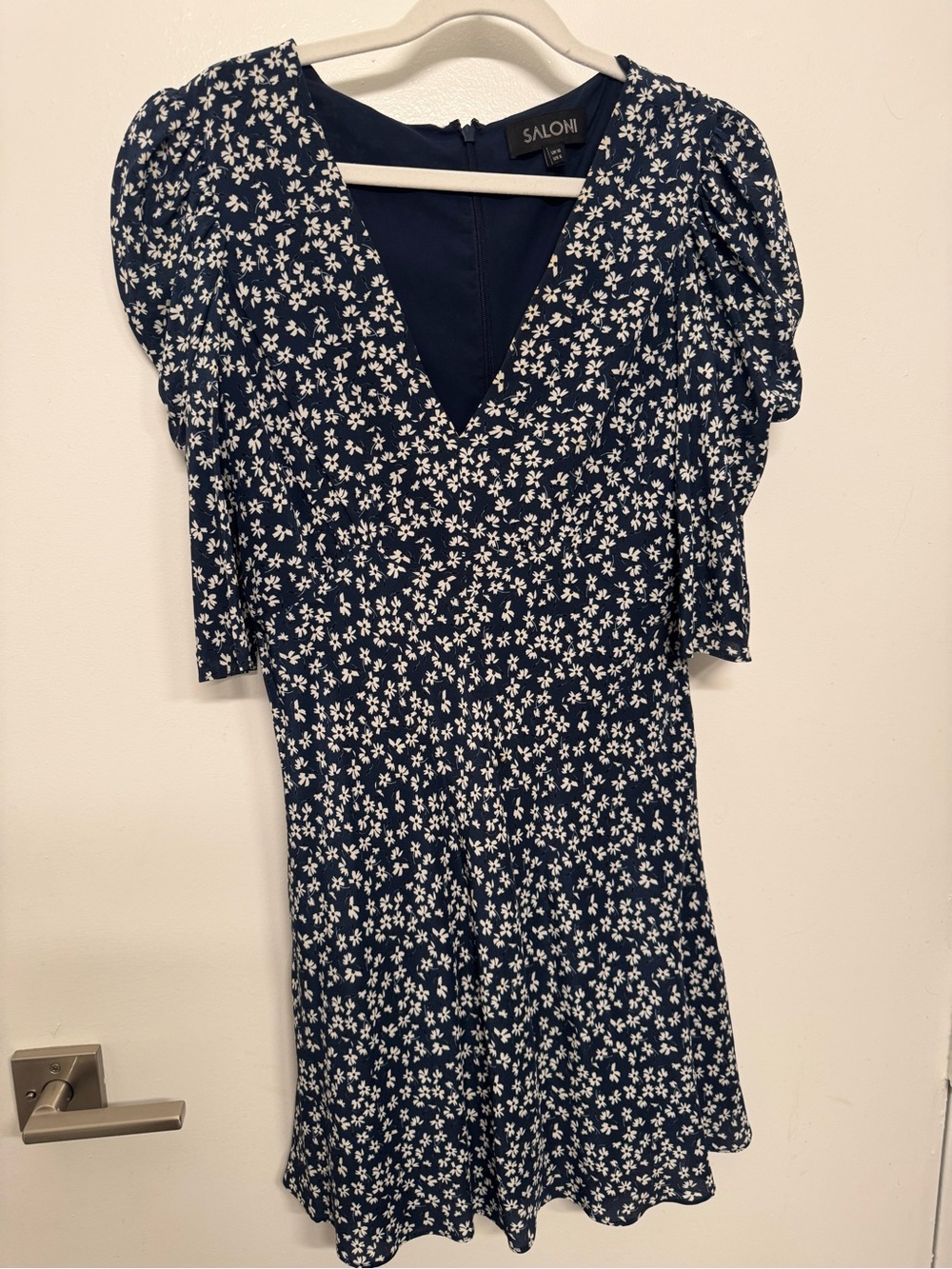 SALONI navy blue dress with white floral print